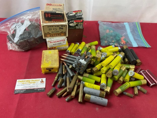 Assorted Ammo, mostly 20 gauge Shotgun Shells, some 7.62 x 54R steel cased rounds, & more