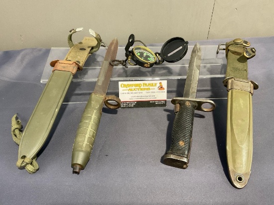US Army & HK Norwegian Army 1963 Bayonets, Black & Green Handles & Sheaths