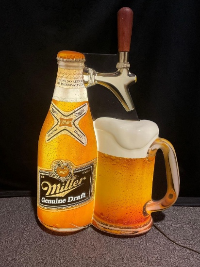 Light Up MGD Miller Genuine Draft Beer Sign, 44h x 28 inches, Formed Plastic, #17-14200