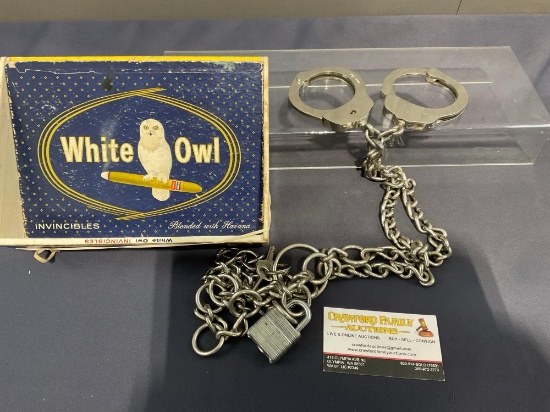Vintage Japanese FIE Handcuffs w/ Waistchain, w/ Key & Lock in cigar box
