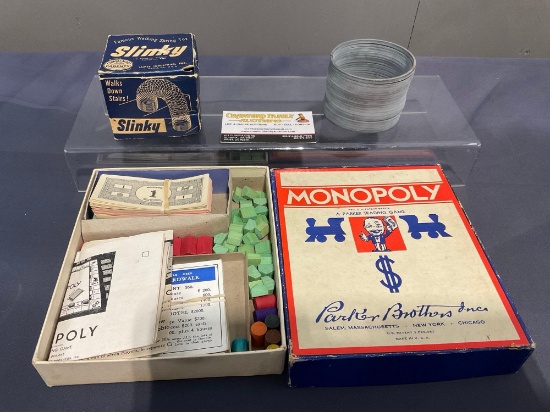 1930s-1940s Monopoly Game w/ Box & Slinky in Box