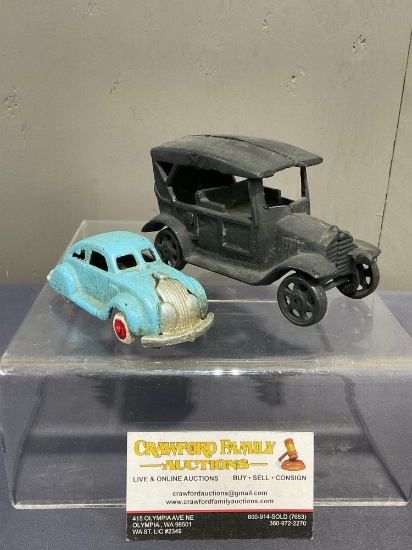 Pair of Cast Iron Cars, Antique 1920s Model T & 1930s Chrysler Airflow Toy Car, approx 6 inches l...