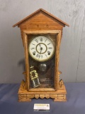 Antique Ansonia Dubuque Mantel Time Strike Clock, w/ sticker on back, 20 inches tall