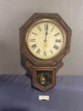 Antique New Haven 8-Day Regulator Time Clock, 27h x 17w x 5d inches