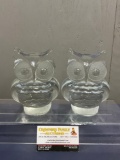 Pair of Viking Glass Owls, w/ original stickers, Viking Handmade, 6.25h x 5w x 3d inches