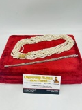 Vintage 6 Strand Pearl Necklace Featuring a Dragon Head Clasp & Herringbone .925 Silver Bracelet