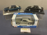 3 Diecast Car Models in Display Cases & Box, Dodge 1969 Charger & 1995 Intrepid, 1995 Chrysler Co...