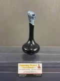 Early 20th Century Van Briggle Bud Vase, 7 inches tall, Black w/ Blue Rim Finish, signed on bottom
