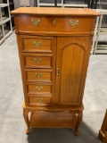 Modern Jewelry Armoire, mirror in top, ring & watch storage, 5 drawers, and necklace compartment