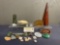 Assortment of Stones, Crystal Prism, Agate Slice, Gua Sha Jade Roller, Red Marble Pyramid