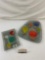 2 x Mid Century Higgins Gray Glass Ashtrays w/ Colorful Designs. Pocket-watches. Hot Air Balloons