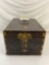 Antique 1800s Chinese Portable Folding Ornately Carved Wooden Vanity w/ Mirror & Brass Accents