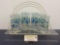 Set of 8 Vintage Marcrest Swiss Chalet Alpine 8 oz Glasses, w/ White Wire Caddy