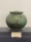 Raku Fired Lidded Vase, Dark Green, approx 7.5h x 8w x 8d inches