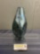 Signed Art Glass Bud Vase, Iridescent finish on Green Glass, 9.5 inches tall