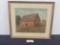 Framed Vintage Dwight D Eisenhower Lithograph, Deserted Barn Christmas 1958, 19h x 22.5w inches
