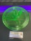 Vintage Fostoria 3 Part Divided Vaseline Glass Candy Dish w/ Lid, Fleur-de-lis Finial, 6h x 8d inch
