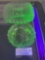 Pair of Vaseline Glass pieces, 8 inch starburst plate & Indiana Tiara Relish Bowl, 2 Pears design