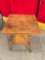 Charming Antique Tiger Oak Wooden 2-Tier Parlor Side Table W/ turned legs. See pics.