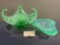 Pair of Art Glass Bowls, Pale Green, & Unique Pulled Glass Murano Style Bowl, Deep Clear Green