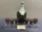 Glass Decanter w/ Pewter Overlay & Stopper, 5 Sterling Silver Overlaid Shot Glasses