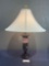 Vintage Lamp w/ Pottery Base, multicolor w/ Pink Flower, 29 inches tall, tested & working