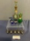 Czech/Bohemian Handpainted Glass Cordial Decanters & Shot Glasses, 10 pieces