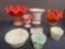 7 Art Deco Art Glass LE SMITH & Akro Agro Bowls, Planters & Vases, White w/ Color & Sunset pattern