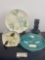 Pair of Red Wing Plates, Antique Majolica German Footed Bowl & Dryden Cobalt Vase
