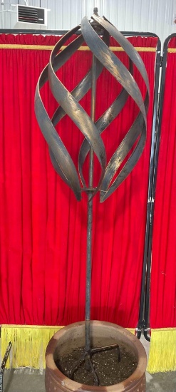 Copper Metal Whirligig Pinwheel Kinetic Yard Art Garden Sculpture. Good Condition. See pics.