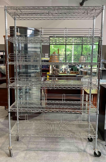 6-Shelf Ultradurable Steel Wheeled Shelving Unit w/ Rails. Excellent Condition. See pics.