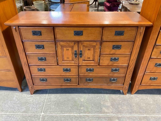 Modern Mission Style Lowboy Dresser w/ 11 Drawers & Cupboard. Excellent Condition. See pics.