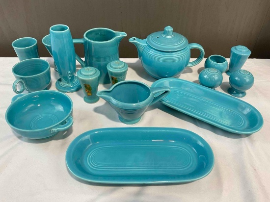 16 pcs Sky Blue Fiesta Ware Ceramic Dish Assortment. Excellent Condition. See pics.