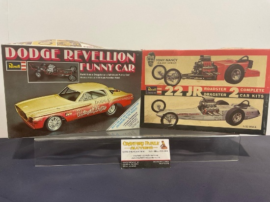 Pair of Revell 1/25 Scale Car Model Kits, Dodge Revellion & 22 JR Roadster/Dragster 2 complete cars