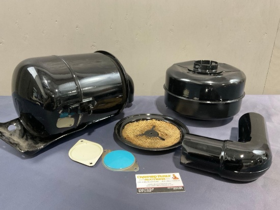 Vintage School Bus Air Intake, and Air Cleaner, all powder coated, possibly from 1935 Ford