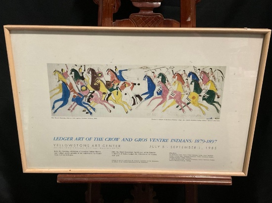 Framed Poster Yellowstone Art Center, w/ 1884 War Record Drawing Print, approx 19.5h x 29.5w inches