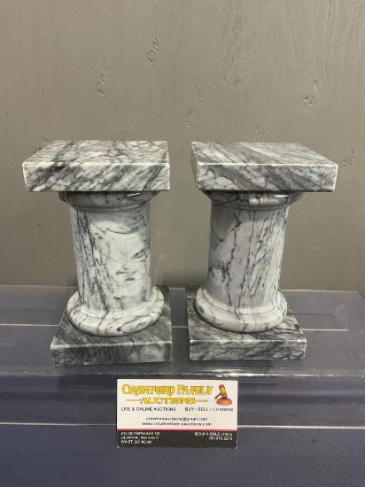 Pair of Gray Marble Columns, Bookends, or pedestals, both 6.5h x 4w x 4d inches