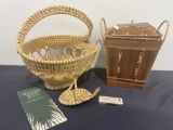 Sweetgrass Basket & Mini Basket, Cedar Plank Woven Basket w/ Lid