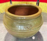Large Olive Green Glazed Terra Cotta Planter Pot. 23