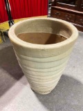 Tall Off White Glazed Grooved Terra Cotta Garden Planter Pot. Measures 15