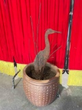 Rustic Steel Heron Bird w/ Reeds Yard Art Garden Sculpture. Excellent Condition. See pics.
