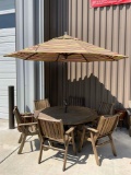 8 pcs Outdoor Patio Set w/ Treasure Garden Umbrella & Jensen Jarrah Teak Furniture. See pics.