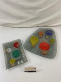 2 x Mid Century Higgins Gray Glass Ashtrays w/ Colorful Designs. Pocket-watches. Hot Air Balloons