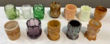 12 pcs Vintage Toothpick Holder. 11x Glass, incl. Boyd Brown Slag. Excellent Condition. See pics.