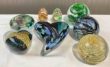 8 pcs Beautiful Glass Paperweights. 6x Signed by Artist. Excellent Condition. See pics.