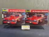 Pair of Vintage Revell 1958 Christine Plymouth Car Model Kits, both factory sealed