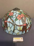 Faux Stained Glass Dragonfly Pattern Lamp Shade in the style of Tiffany, 9.5h x 16d inches