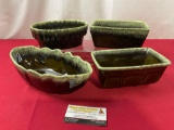 4 Pieces of Green Drip Vintage Hull Pottery, 2 rectangular F17 & F469, 2 oblong F77 & I-21