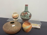 Tonala Mexican Vase, Calero Signed Vase, Pair of Nemadji Native Pottery vases