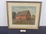 Framed Vintage Dwight D Eisenhower Lithograph, Deserted Barn Christmas 1958, 19h x 22.5w inches